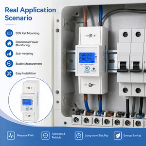 Compteur d'énergie monophasé à rail DIN avec écran LCD et réinitialisation par clé, 5-80A 230V, pour usage domestique et commercial - Product Image 1