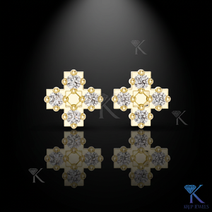 Lab Grown Diamond Geometric Cross <b>Stud</b> Earrings 4 Stone Open Center 18K Solid Gold Luxury Fine Women Jewelry Anniversary Party - Product Image 1