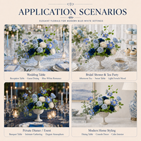 Rose artificielle en soie blanche et bleue faite à la main Flowerve, centre de table de mariage, anneau décoratif en tissu, réutilisable et léger
