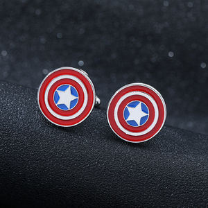 Boutons de manchette Captain America en alliage métallique, <span class=keywords><strong>accessoires</strong></span> en alliage pour hommes, cadeaux, série de films de <span class=keywords><strong>super</strong></span>-<span class=keywords><strong>héros</strong></span> - Product Image 1