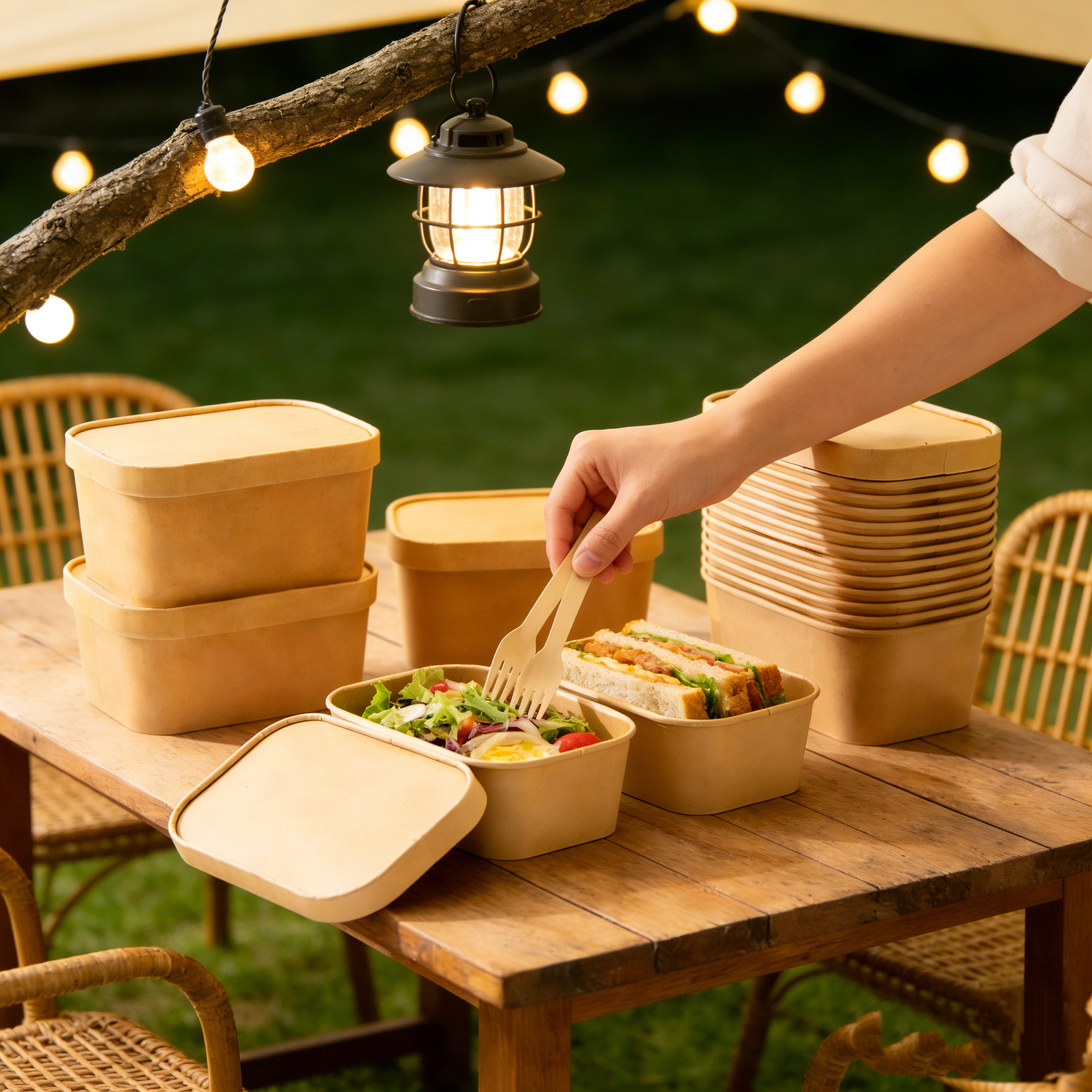 Wholesale Lanweier Eco-Friendly Disposable Rectangular Salad Paper Bowl for Parties Dinnerware