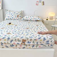 Set Sprei Katun 100% Bermotif Bunga, Bernapas, Full-wrap, Dilengkapi Sprei Fitted dengan Karet Elastis