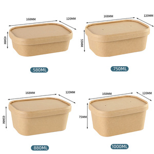 Biodegradable Eco-friendly Recycle Kraft <strong>Paper</strong> Rectangle Tiffin Lunch Fast Food Meal Prep <strong>Containers</strong> with <strong>Paper</strong> Lid - Product Image 6
