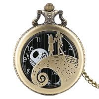 Cadeau d'Halloween, collier pendentif rétro gothique Jack Skellington, montre de poche de Noël maudit de Tim Burton, montre à quartz pour hommes et enfants