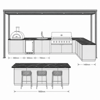 Système d'aménagement extérieur avec pergola motorisée et cuisine en acier inoxydable sur mesure pour les partenaires grossistes