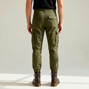 Wholesale <b>Men</b> Olive Green <b>Cargo</b> Pants Elastic Cuff Multi Pocket Tactical Streetwear <b>Joggers</b> OEM Custom Logo TKAN153D - Product Image 2