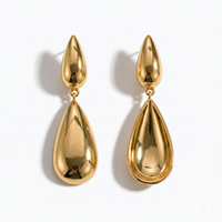 Pendientes Colgantes de Acero Inoxidable al por Mayor, Chapados en Oro de 18K, Antideslustre, con Diseño de Lágrima Gruesa, para Mujer