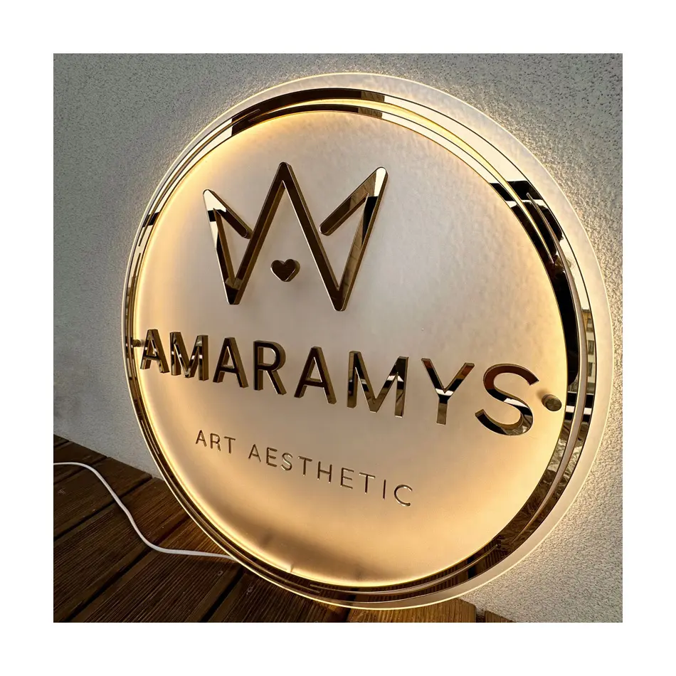 Miroir de magasin rond avec logo Panneau acrylique avec logo personnalisé Décoration murale de bureau Grand nom Miroir 3D