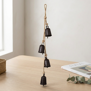 Gold-Plated Iron Wind <b>Chime</b> with Four Black <b>Bells</b> on Rope Flower & Fashion Design Hanging Decor for Home Decoration - Product Image 3