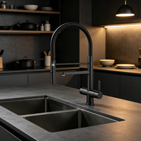 Robinet de cuisine moderne noir mat 5 voies avec douchette extractible 5 en 1, robinet distributeur d'eau pétillante et de soda