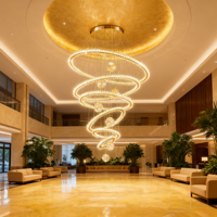 JACKSUN-Lustre en Cristal Moderne Rond à Haut Plafond de Luxe Suspendu, Lustre à Grand Anneau d'Hôtel