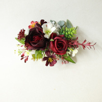 Rangkaian Mawar Burgundy Buatan Tangan Kepala Mawar Merah Buatan Tangan DIY Boutonniere Corsage Pergelangan Tangan Gaya Eropa Hari Ibu Wisuda