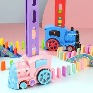 Quebra-cabeças de brinquedo dominó 80 pçs, brinquedo educativo para crianças, trem elétrico, conjunto de blocos e trem domino, brinquedos infantis, 2020