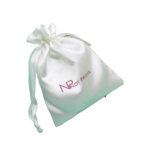 Bolsa de Regalo para Joyería Blanca Lisa Personalizada, Bolsa de Satén de Seda con Cordón, Bolsa para Guardar Pelucas - Product Image 5