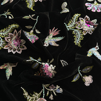 Tissu en velours brodé d'oiseaux et de fleurs, orné de paillettes de luxe pour robe élégante, robe de soirée, matière pour vêtements
