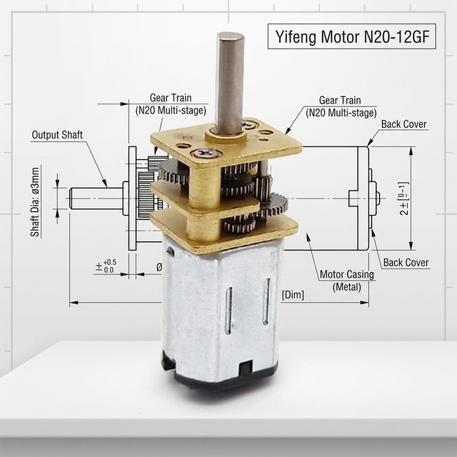 YIFENG High Torque Low Noise Small Size DC Motor 12mm N20 N30 3v 6v 12v 24v Brush Commutation Dc Reduction Gear Motor for Fans