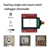 Miroir de salle de bain à double interrupteur tactile intelligent bleu et blanc avec anneau LED rétroéclairé, variateur d'intensité, anti-buée, en ABS, pour hôtel, 5A
