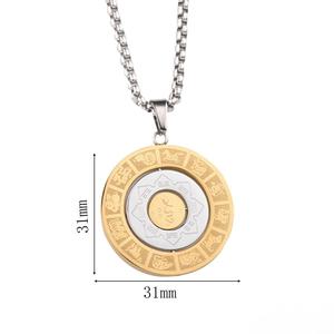 Collar con Colgante de los Doce <span class=keywords><strong>Signos</strong></span> del Zodiaco Chino, Chapado en Oro de 18K, Acero Inoxidable, Sistema de las Nueve Rejillas y los Ocho Trigramas - Product Image 6