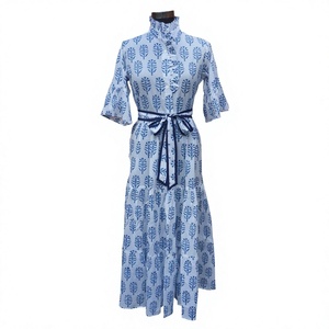 Nuevo estampado Floral 100% algodón vestido de verano fruncido Bodycon manga acampanada Maxi Vestido Mujer estampado Digital transpirable ropa de dormir - Product Image 1