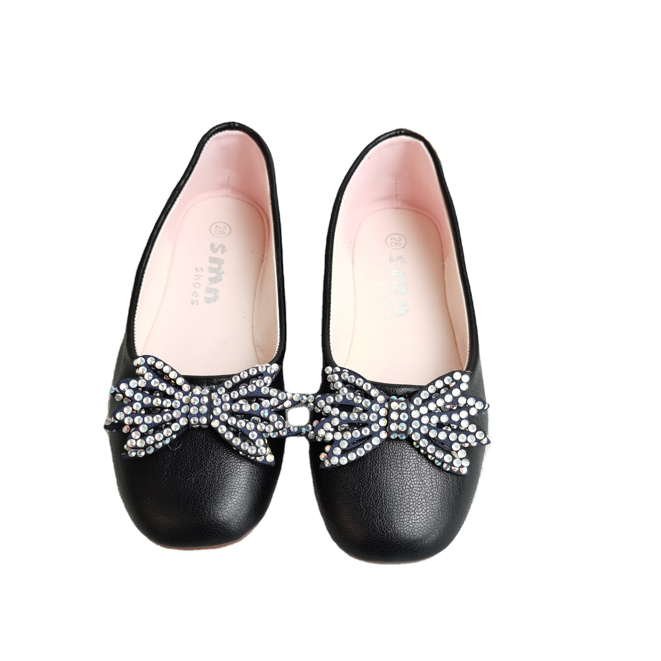 Новые модные удобные туфли с квадратным носком и бриллиантовым бантом для девочек