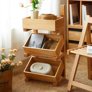 Estante de almacenamiento de madera maciza de tres niveles, caja de almacenamiento para el hogar, estantería de bambú y madera para sala de estar y cocina - Product Image 2