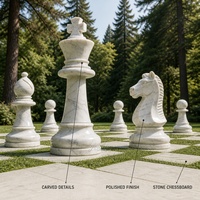 YOUFINE Grande Sculpture d'échecs en marbre, figurines géantes Roi, Chevalier, Évêque, ensemble classique pour l'art de la villa, du jardin, de la pelouse et du parc