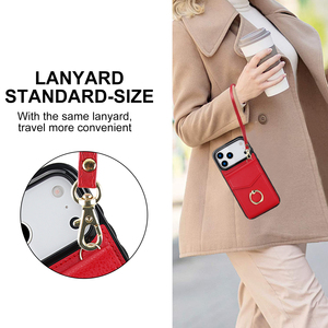 Étui portefeuille en cuir PU RFID pour <span class=keywords><strong>iPhone</strong></span> 17 Pro Max avec support anneau et dragonne, porte-cartes multiples - Product Image 5