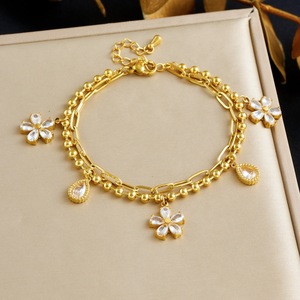 Star <b>Moon</b> Charm <b>Bracelet</b> Gold Plated Zinc Alloy Double Layer Pendant Jewelry Gift - Product Image 2