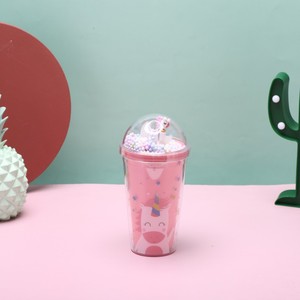 450ml Double Wall Plastic Unicorn Tumbler with Straw Dome Lid Colorful Kids Water <b>Cup</b> for Cold Drinks - Product Image 2