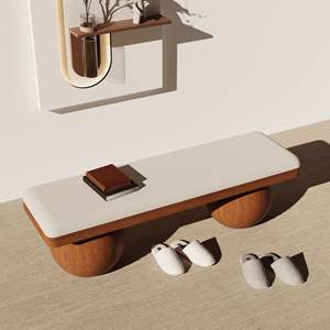 Banc d'entrée de style chinois en bois massif, design boule ronde, gain de place, banc de bout de lit pour chambre à coucher, utilisation polyvalente - Product Image 3