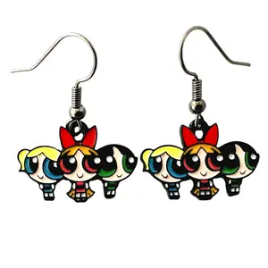 Alta calidad al por mayor películas de TV personalizadas Estados Unidos Europa Aleación de Zinc Anime japonés The Powerpuff Girls Stud pendientes