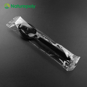 OEM ODM Factory Medium Weight Disposable White Black Wrapped Plastic Cutlery Set with Knife Fork and Spoon