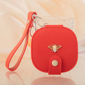 Leather Compact <b>Mirror</b> Keychain Round Double Sided Folding Makeup <b>Mirror</b> Portable With Strap Orange Rounded <b>Square</b> Leather - Product Image 2