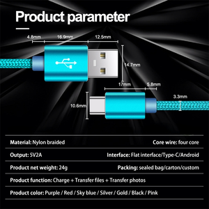 Nhà cung cấp Nhà máy nhiều màu 3ft 6ft 1m 2M nylon bện USB Loại C Cáp dữ liệu sạc nhanh Cáp USB cho - Product Image 6