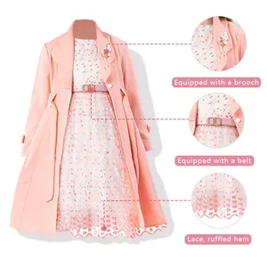 Vestido infantil de duas peças personalizado de fábrica, moda de atacado, tendência de aniversário, manga comprida, conjunto de vestido de princesa para meninas