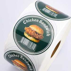 Étiquette autocollante ronde en vinyle imperméable et résistante à la chaleur pour sandwich au poulet, avec code-barres pour l'emballage alimentaire - Product Image 3