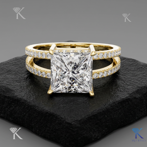 Anillo de Compromiso con Diamante Cultivado en Laboratorio de Corte Brillante de 1.00-5.00 CT, Oro Sólido Vintage, Doble Banda, Pavé, Joyería Fina Personalizada para Aniversario - Product Image 1