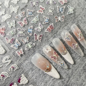 Calcomanías de Arte de <span class=keywords><strong>uñas</strong></span> de mariposa Floral de cola de sirena 5D personalizadas, pegatinas de plástico impermeables de estilo francés japonés para decoración de <span class=keywords><strong>uñas</strong></span> - Product Image 2