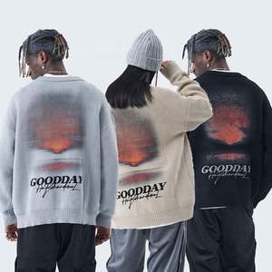 Yingling logotipo personalizado estampado tejido lana algodón pulóver carta patrón tejido lana cuello redondo hombres suéter - Product Image 1