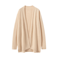 Nouveau style – Cardigan en cachemire doux pour femme, 100 % cachemire, col en V, coupe ample, longueur mi-longue, couleur unie, pull décontracté à superposer