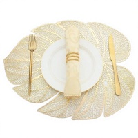 ELECDON Sets de table en vinyle en forme de feuille d'or, pour table de dîner, 6 pièces, lavables à la main, décoration pour mariage, anniversaire, fête (45x35cm)