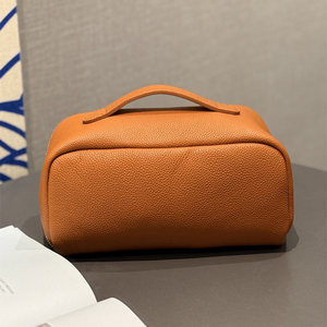 Bolsa de Maquillaje de Cuero Genuino de Gran Capacidad, Bolsa de Cosméticos Portátil con Cierre para <span class=keywords><strong>Viaje</strong></span>, para Mujeres y Niñas - Product Image 4