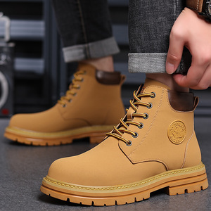 Bottes Martin pour hommes, bottines chaudes d'hiver, bout rond, fausse daim, doublure en fourrure, semelle en caoutchouc antidérapante, bottes de neige - Product Image 1
