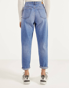 Mode confortable femmes Denim pantalon bleu <span class=keywords><strong>taille</strong></span> <span class=keywords><strong>haute</strong></span> 5 poches fermeture éclair mouche coton conique maman <span class=keywords><strong>jean</strong></span> pour dame - Product Image 3