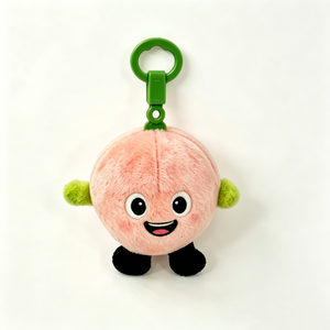 Customized Smiling peach plush keychain with green clip,Cute gift for peach lovers,Round pink peach plush charm - Product Image 2