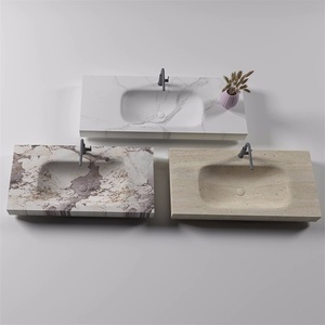 Lavabo Integrado de <span class=keywords><strong>Diseño</strong></span> Moderno en Tablero Laminado Curvado en Caliente, Lavabo Rectangular con Ranura de Drenaje para Muebles de Baño - Product Image 2