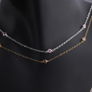 Ngọt Ngào 14K Vàng Đầy 1.5Mm Dây Chuyền Cáp Với 3Mm Bong Bóng Màu Hồng Bezel Zircon Cho Tự Làm Vòng Cổ Vòng Tay Đồ Trang Sức Làm Phụ Kiện - Product Image 4