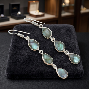 925 Sterling Silver Trendy Statement Drop Earrings Handmade Labradorite Pear Shape Unique Design Women's Silver Plated Party - Product Image 4