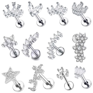 1 ud. Pendiente de titanio ASTM F136 16G con rosca interna e incrustaciones de circonita, tipo labret de parte trasera plana, para lóbulo, hélice, tragus, con forma de corazón, regalo para niños - Product Image 2