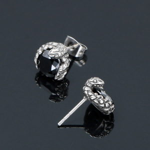 Pendientes de tuerca con diseño de serpiente y piedra negra, engaste de bisel, joyería de moda, regalo - Product Image 3